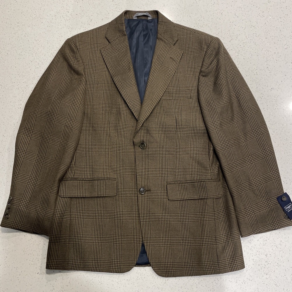 Haggar Collections Men Check Wool Blend 2 Front Button Sports Coat Sz 38R NWT